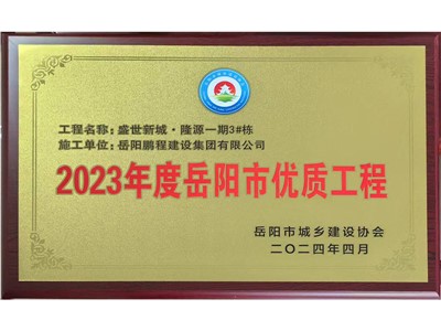 2023年度岳阳市优质工程--盛世新城隆源一期3#栋