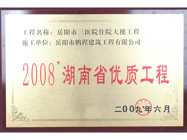 2008年湖南省优质工程（岳阳市三医院住院大楼工程）
